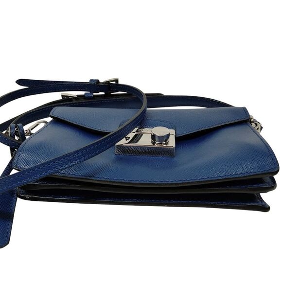 Authentic PRADA Blue Saffiano Lux Leather 2way Sound Flap Mini Crossbody Bag - Picture 5 of 9